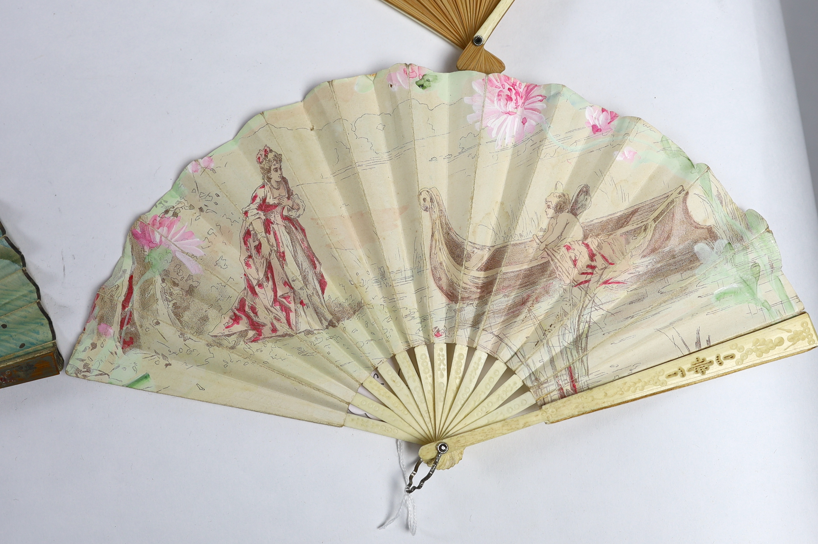 A collection of 19th and 20th century mostly paper fans, ten in reasonable condition useful for stage and film (16)
